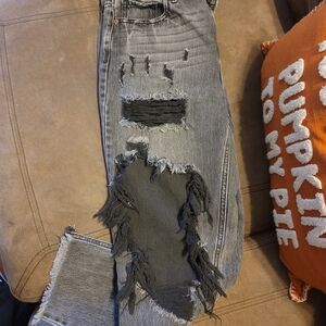 Cello Distressed Black and Gray Women's Cropped Jeans